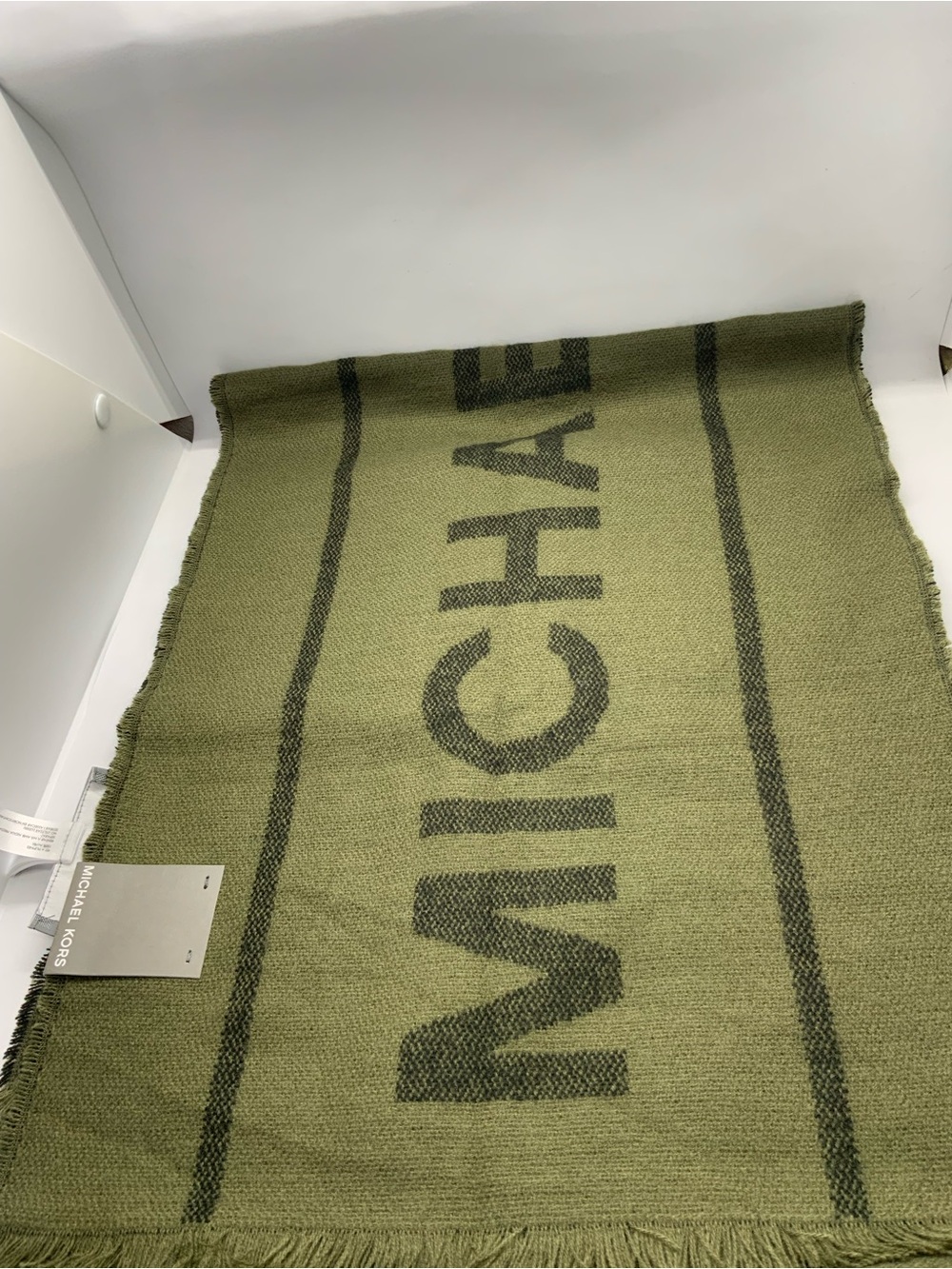 Michael Kors Olive Green Logo Knit Scarf